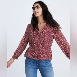 Madewell Overture Top Size XS Burgundy Ditsy Floral Button Up Long Sleeve